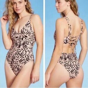 Shade & Shore Animal Print One Piece Strappy Swimsuit Size Small NWOT